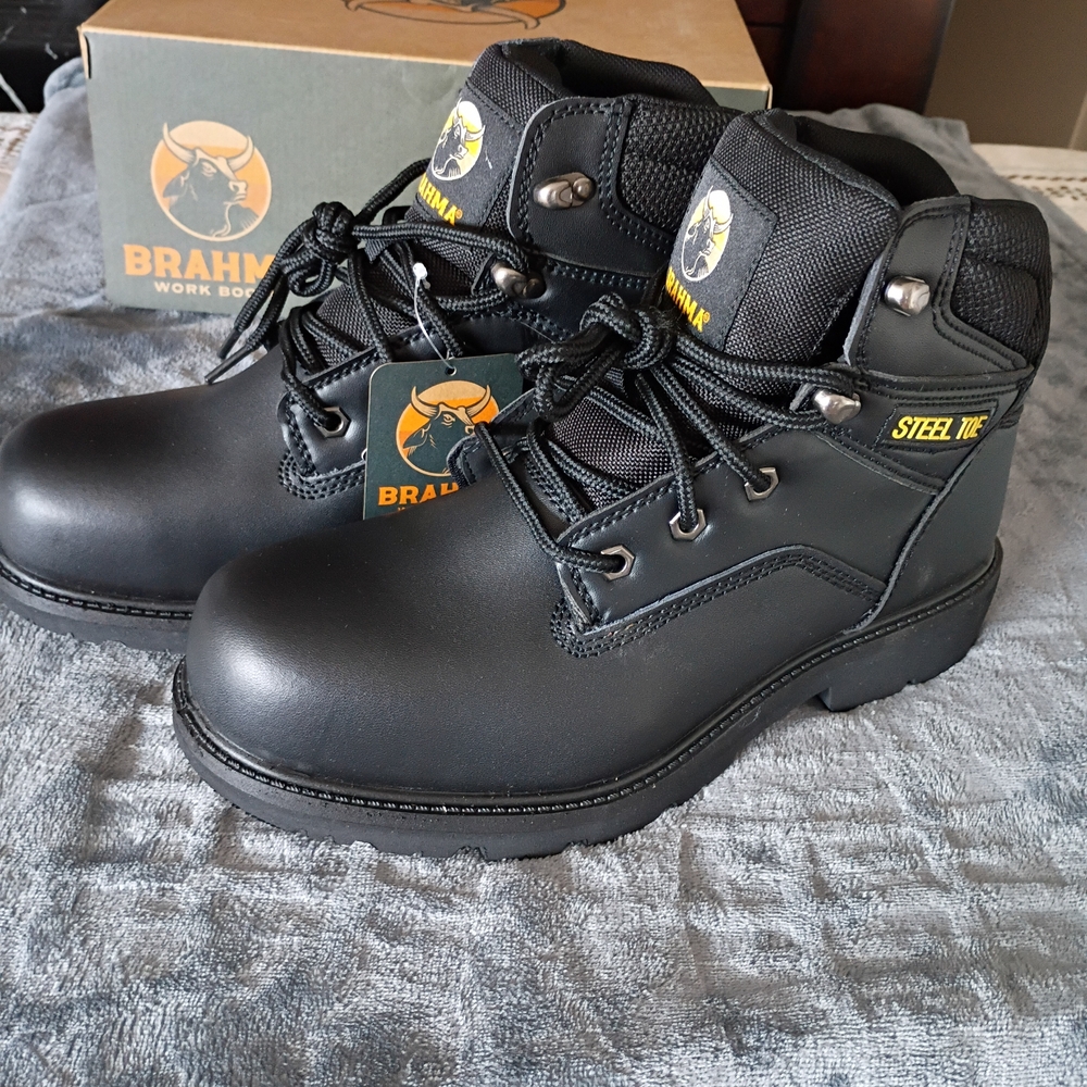 Brahma Steel Toe Black Work Boots - Men 8.5